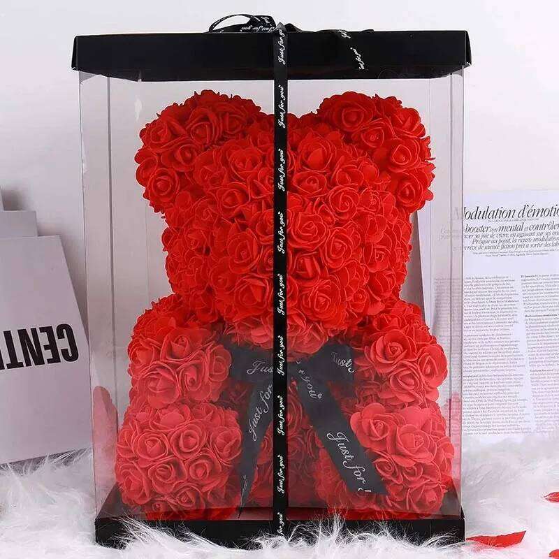 Fashion Artificial Gifts PE Eternal Rose Bear for Mom Mother's Birthday Valentine's Day Wedding Party Decoration W260114