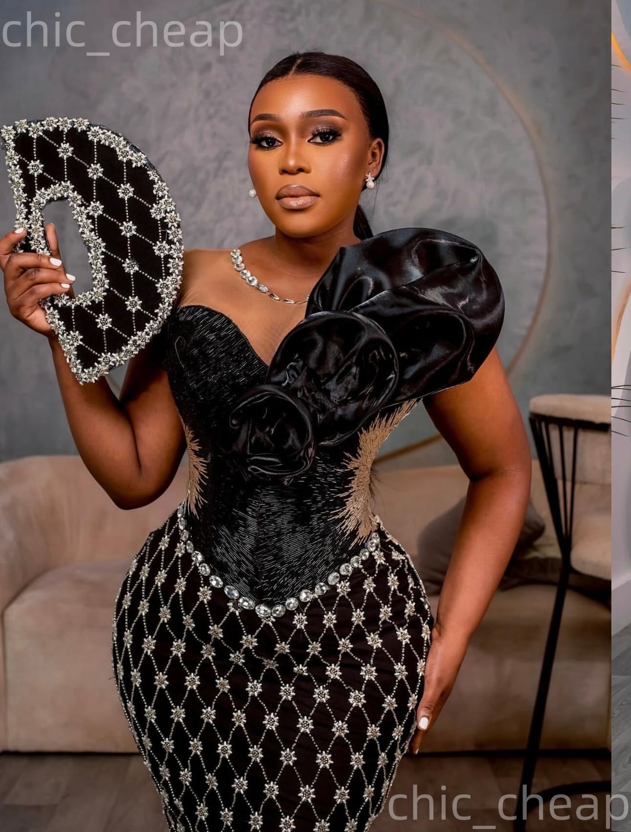 Aso Ebi Black Mermaid Prom Dresses 2026 Beaded Crystals Florals Sequined Evening Formal Party Second Birthday Engagement Gowns Dress For Special Occas