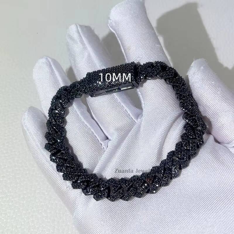 Rapper Jewelry Hip Hop Sterling Silver 8MM 10MM 13MM 15MM Black Moissanite Iced Out Cuban Bracelet
