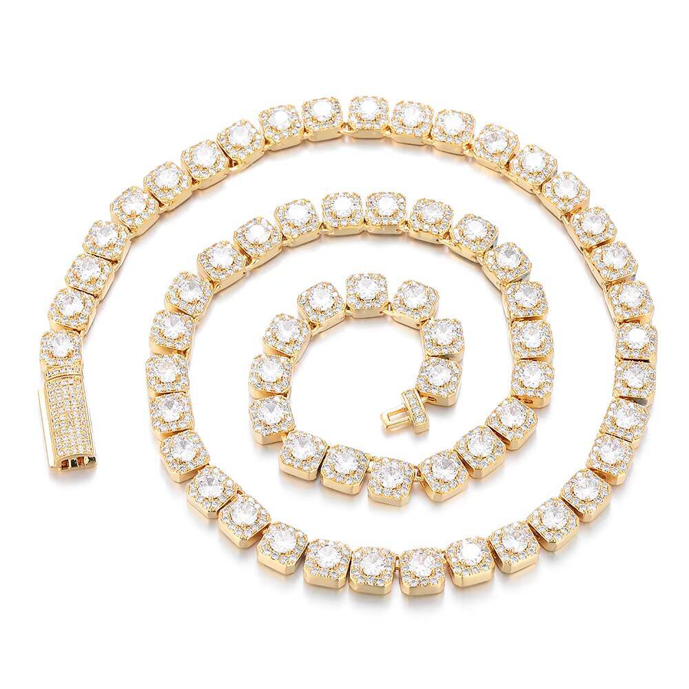 NUOYA Luxury Tennis Chain for Women 7mm Cluster Design Necklace Gold Silver Plated Iced Out Zircon Shiny Hip Hop Jewelry