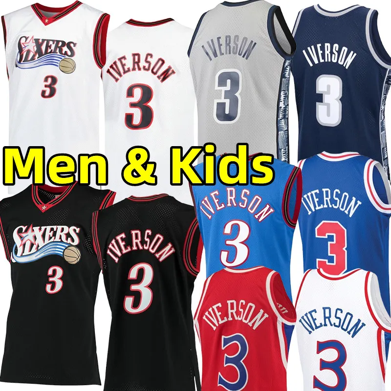 76erss Allen Iverson Retro Basketball Jerseys Men Youth Kids Jersey Georgetown Hoyas College University Classics vintage adult children Stitched