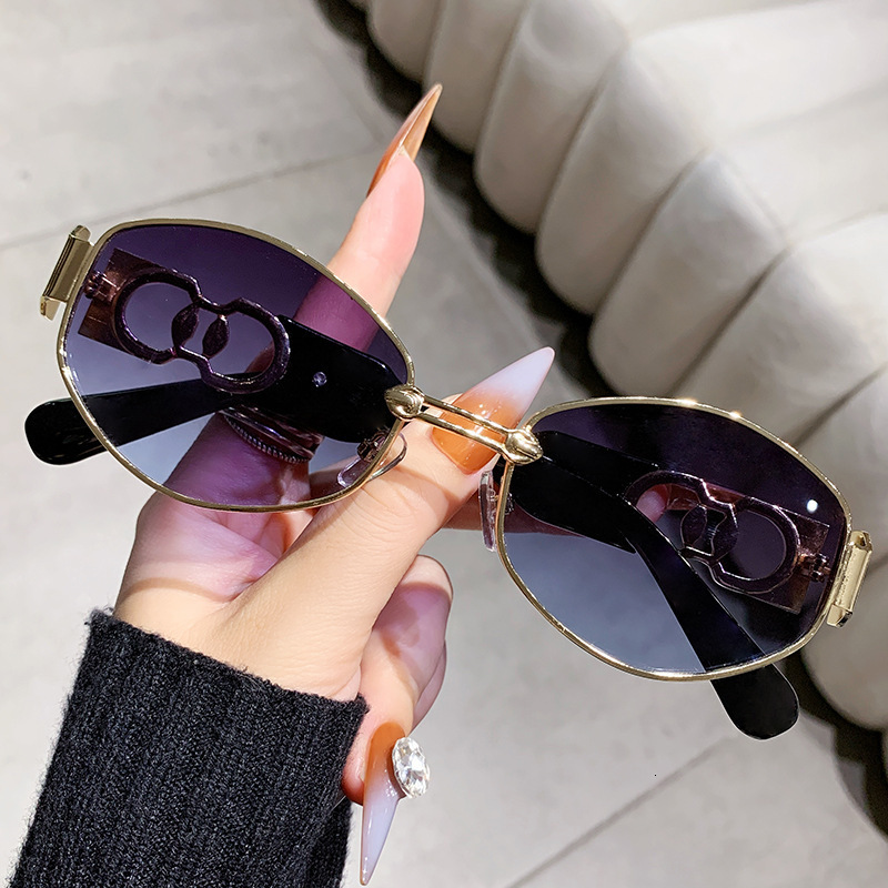 New Designer Sunglasses Metal Women's Oval Sunglasses Luxury Glasses Personalized Trend Driven Sunglasses Women's Small Frame Sunshade Glass
