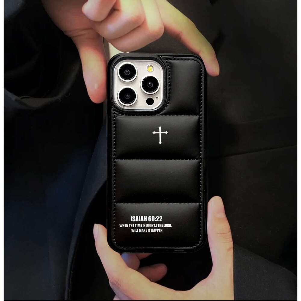 Phone Case for iPhone 17 Pro Max Trendy Cross Cotton-Padded Leather Down Jacket Apple 13 Pro Max Phone Case Cross-Border Trade iPhone 17 PM