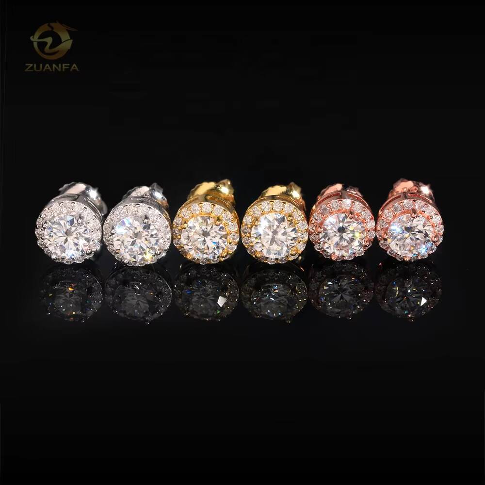 Hot Sale Popular VVS Diamond Halo Design 50mm Center Stone Moissanite Silver Stud Earrings