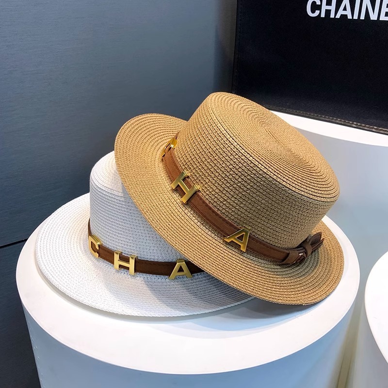 Luxury Brand Designer Cap French Retro Flat Top Summer Beach Sunshade Protection Straw Hepburn Vacation Style Sun Hat For Women