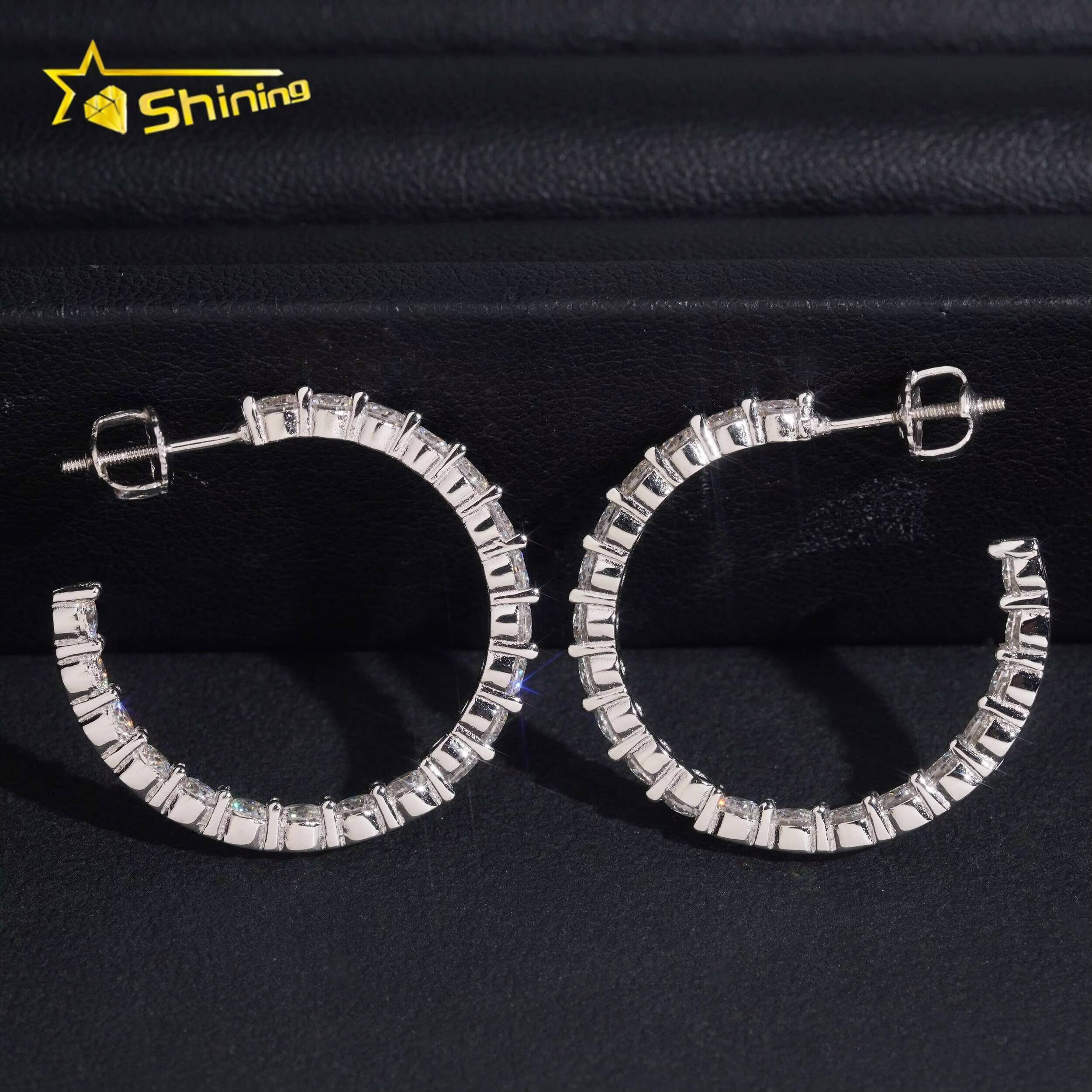 Hot Selling 925 Sterling Silver Fashion Jewelry Pass Diamond Tester Hoop 3mm Women Moissanite Earrings