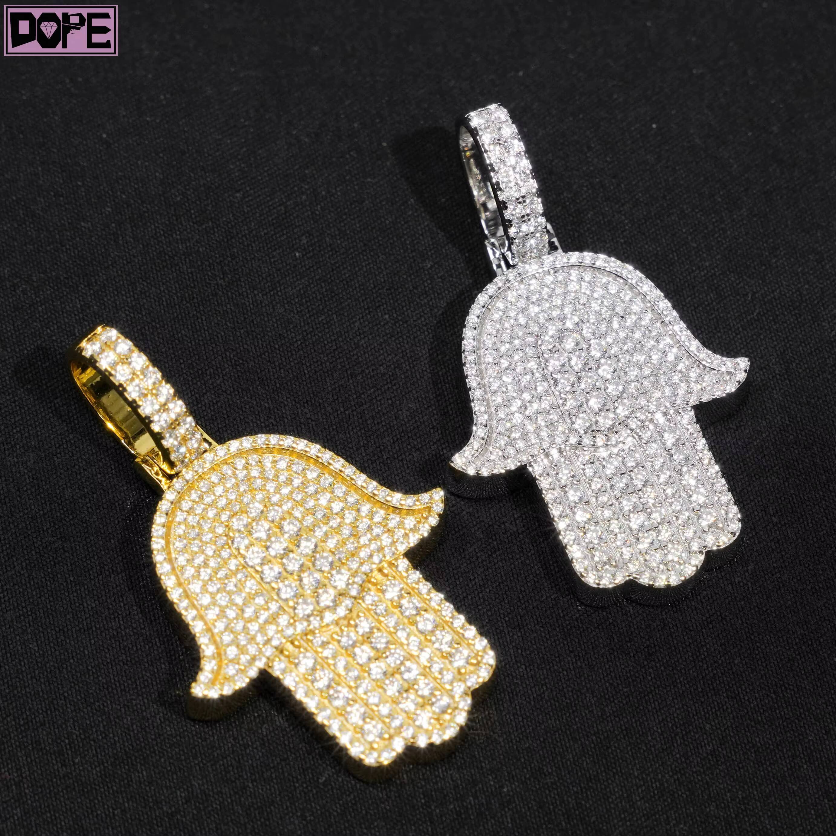 Ready to Ship Mossanite Pendant 925 Silver Iced Out Hamsa Hand Hiphop Hollow Custom Moissanite Pendant