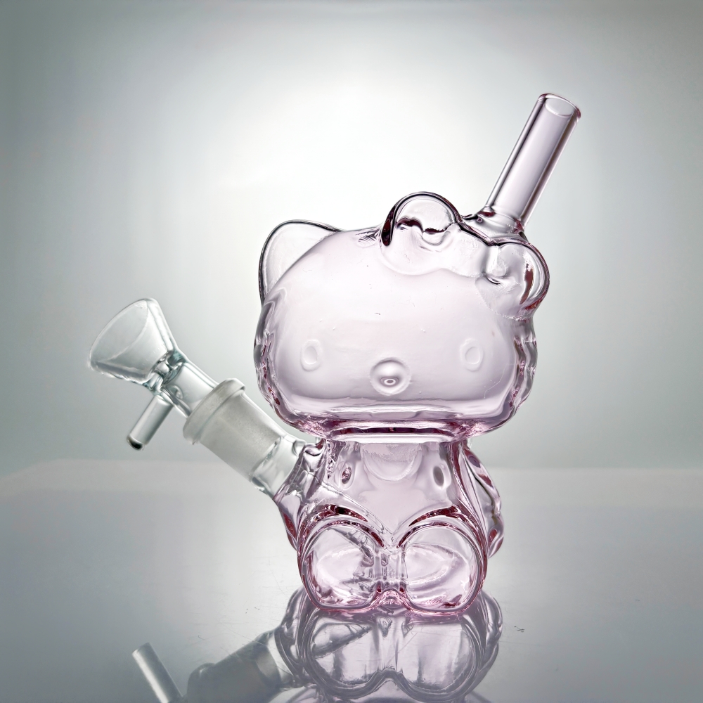 Mini 4inch Pink Kitty Cat Glass Bong Bubbler Built-in Percolator Filter Smoking Pipe Hookah with 14mm Tobacco Bowl