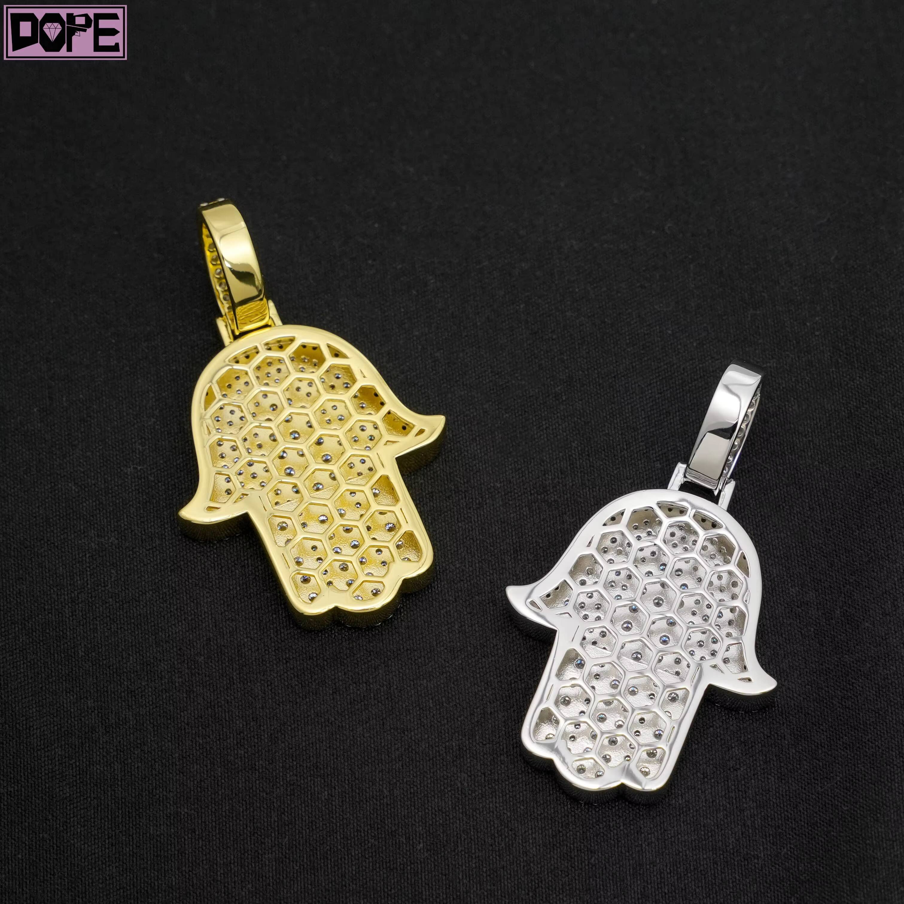 Ready to Ship Mossanite Pendant 925 Silver Iced Out Hamsa Hand Hiphop Hollow Custom Moissanite Pendant