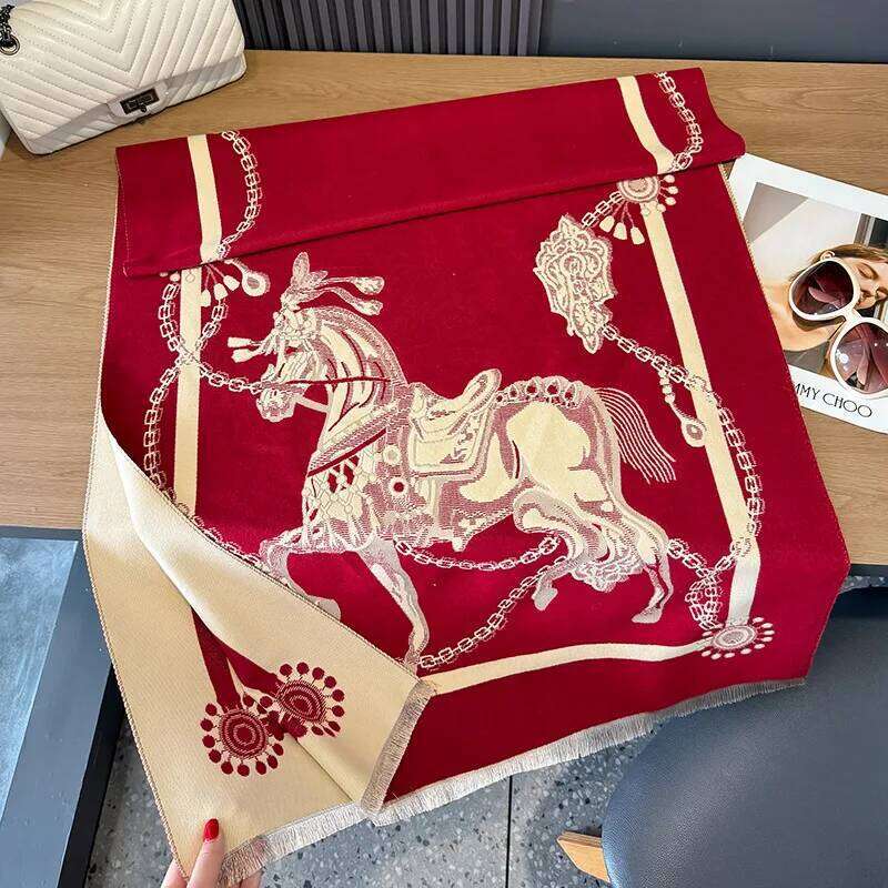 2026 winter shawl fabric elegant chain horse print design warm cashmere blanket