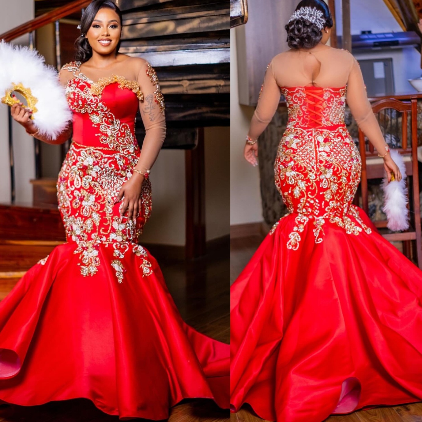 Aso Ebi Nigerian Red Mermaid Prom Dresses 2026 Appliques Beaded Satin Evening Formal Party Second Birthday Engagement Gowns Dress For Special Occasion