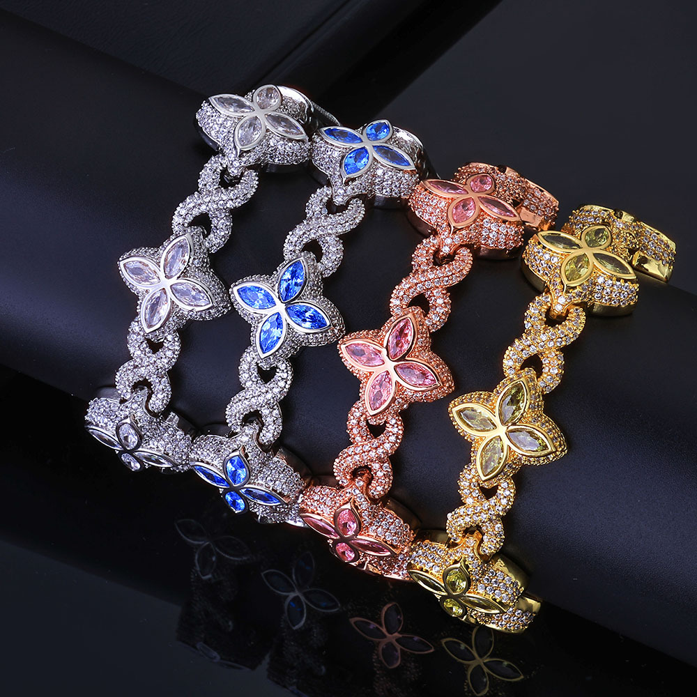 Hip Hop Colorful Cross Flower Infinite Cuban Chain Necklace Bracelet Women Men Lover Couple Jewelry
