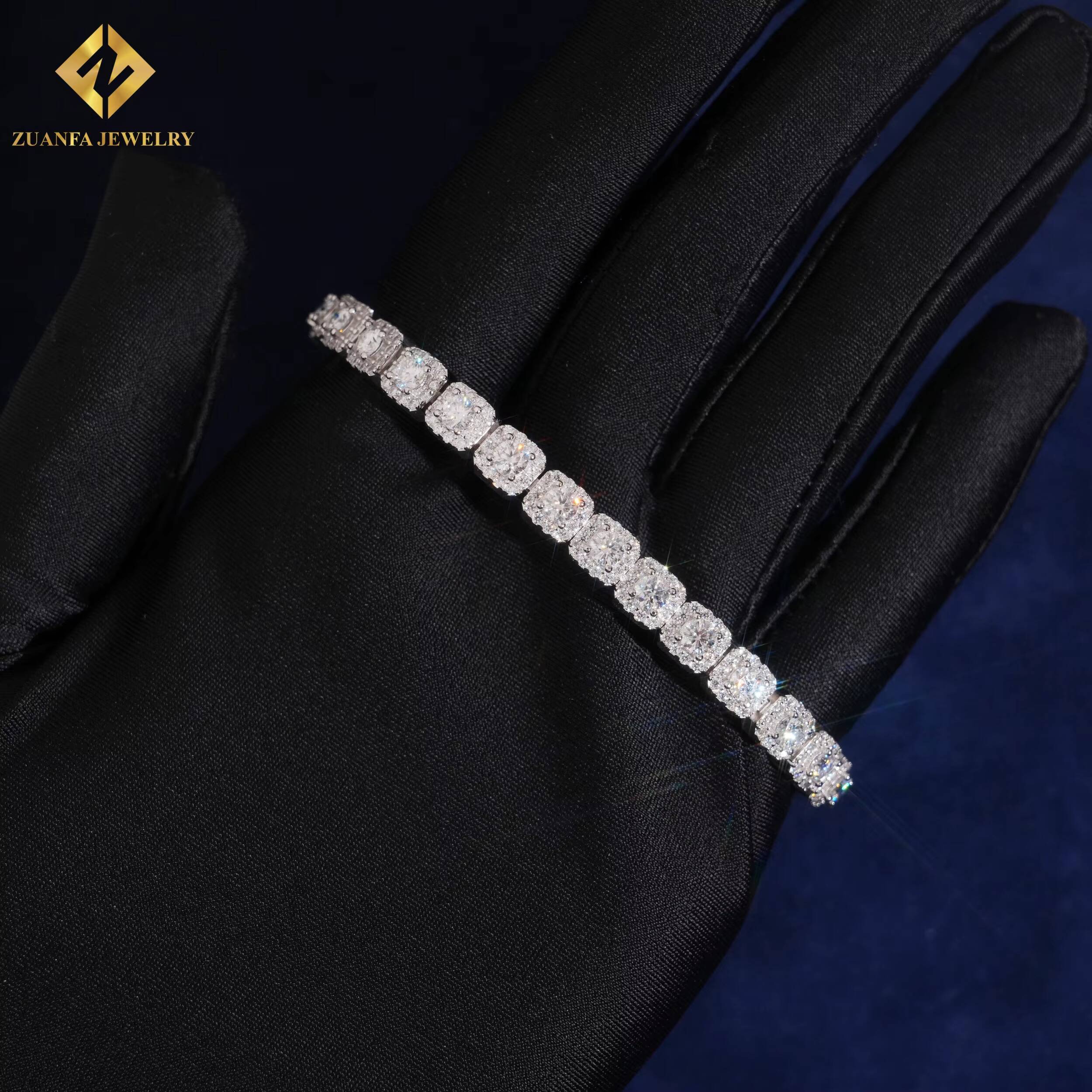 Hot Sale Moissanite Jewelry Pass Diamond Test Iced Out Moissanite 6mm Cuban Chain 925 Silver Moissanite Men Women Bracelet GRA