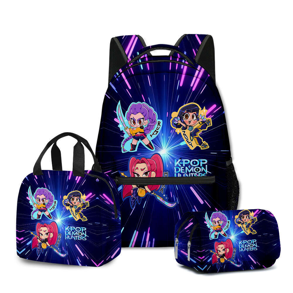 New K-POP Demon Slayer School Backpack Lunch Bag Pencil Case Three-Piece Set Huntrix Backpacks student backpack