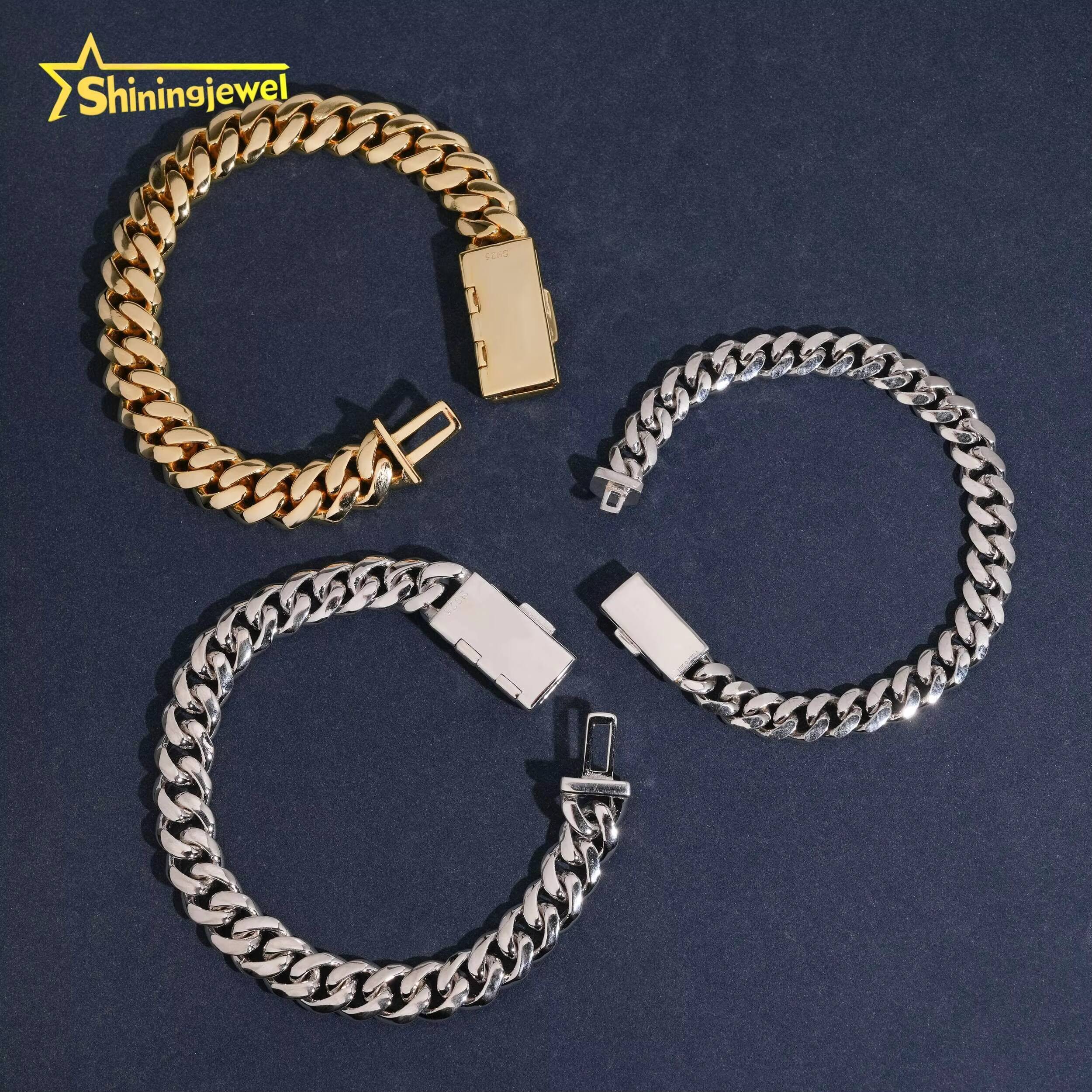 925 Silver Hot Sale 8mm 10mm 12mm Bracelet Link Chain VVS D Moissanite Iced Out Lock Hip Hop Jewelry Miami Plain Cuban Bracelet