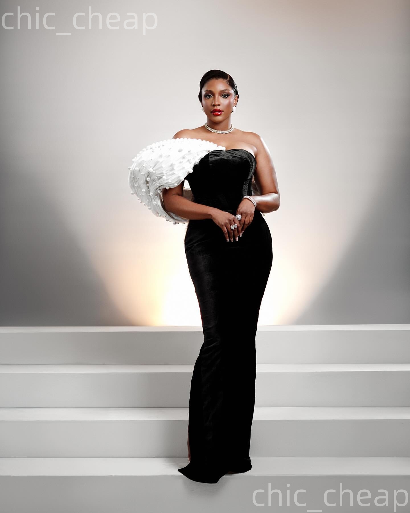 Aso Ebi Black Sheath Prom Dresses 2026 Strapless Pearls Velvet Charming Evening Formal Party Second Birthday Engagement Gowns Dress For Special Occasi