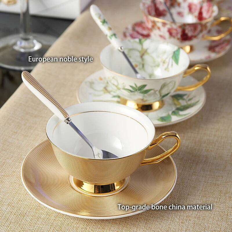 Europe Bone China Coffee Saucer Spoon Set 200ml Luxury Ceramic Mug Top-grade Porcelain Tea Cup Cafe Teaware Party Drinkware