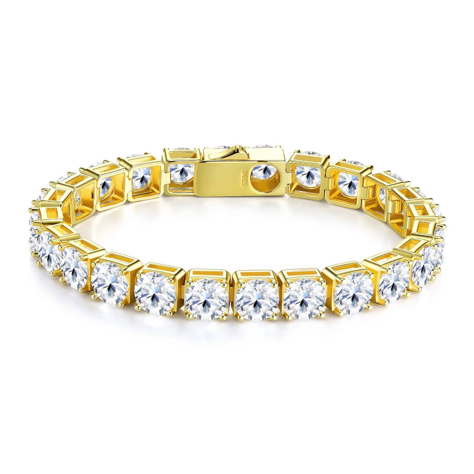 Moissanite Gold Plated Square Set Tennis Chain With Brilliant Sparkling Stones Designed for Luxury Fashion Jewelry Bracelet