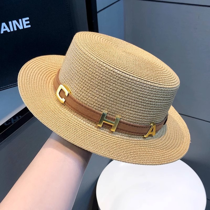 Luxury Brand Designer Cap French Retro Flat Top Summer Beach Sunshade Protection Straw Hepburn Vacation Style Sun Hat For Women