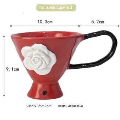 Ceramic Mugs Creative Embossed Rose Design Drinking Utensils Ergonomic Handle Coffee Goblet for Family Breakfast Table Home Decoration