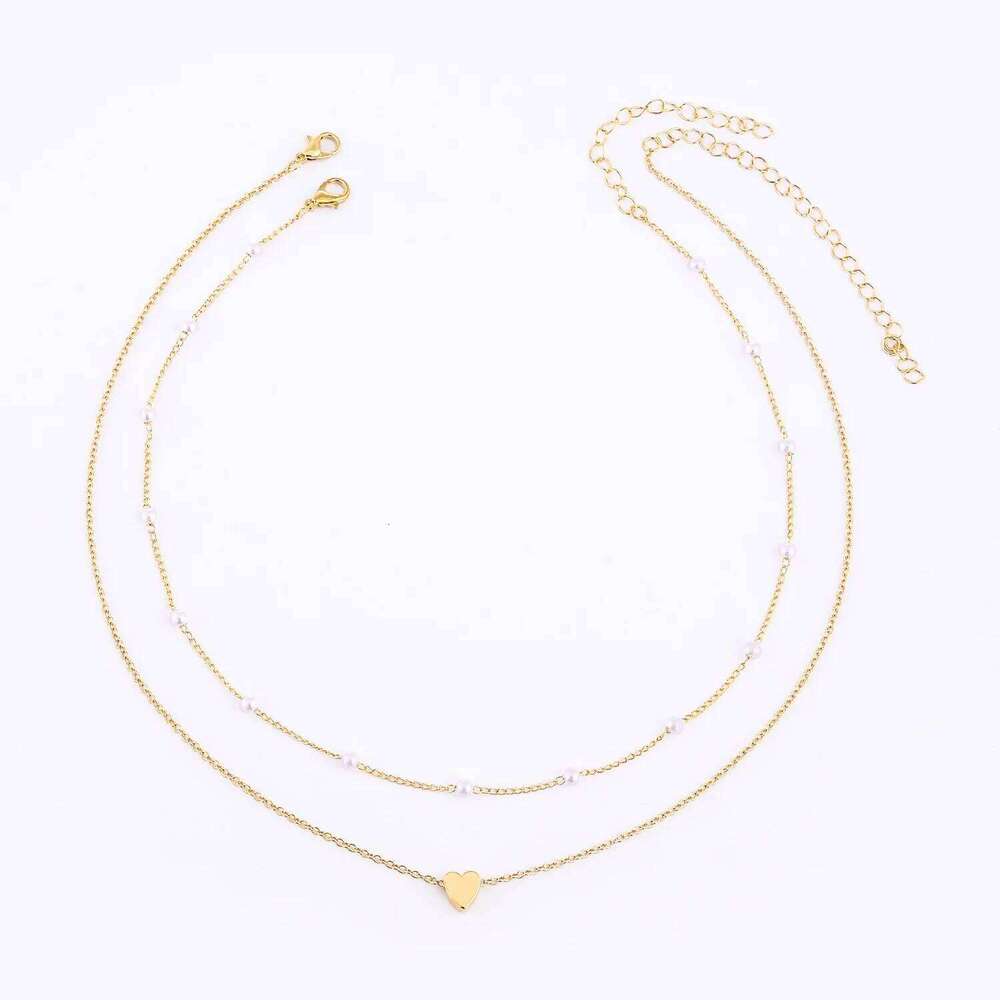 Fine Jewellery Necklace Jewellery Simulated Pearl Choker Double Layer Chain with Small Love Heart Pendant for 1 Daily Wear and Special Occasion Gift H
