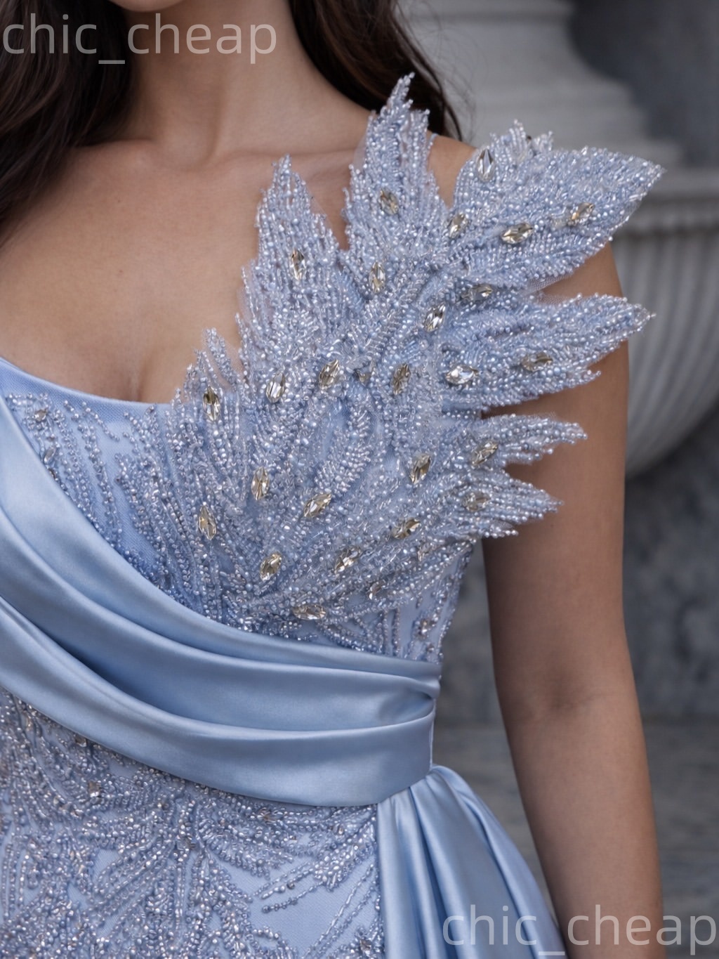 Aso Ebi Light Sky Blue Mermaid Prom Dresses 2026 One Shoulder Crystals Florals Evening Formal Party Second Birthday Engagement Gowns Dress For Special