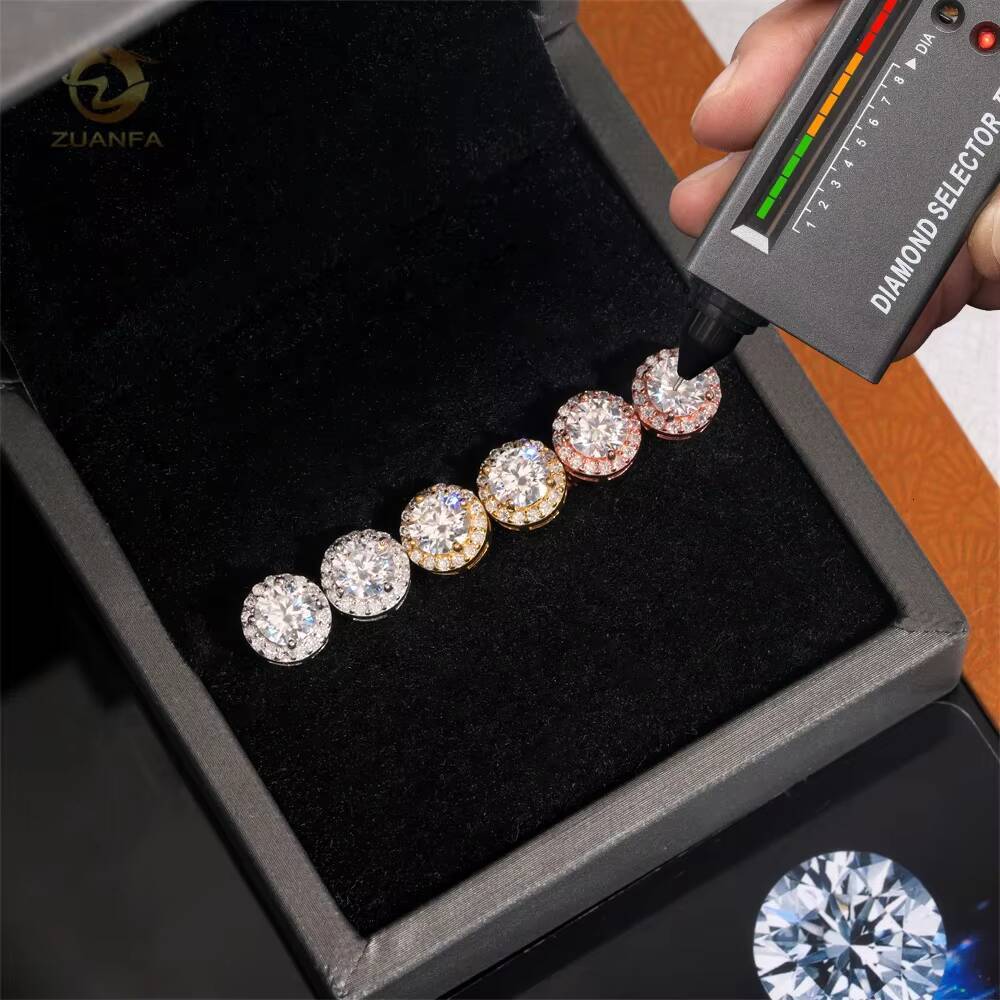 Hot Sale Popular VVS Diamond Halo Design 50mm Center Stone Moissanite Silver Stud Earrings