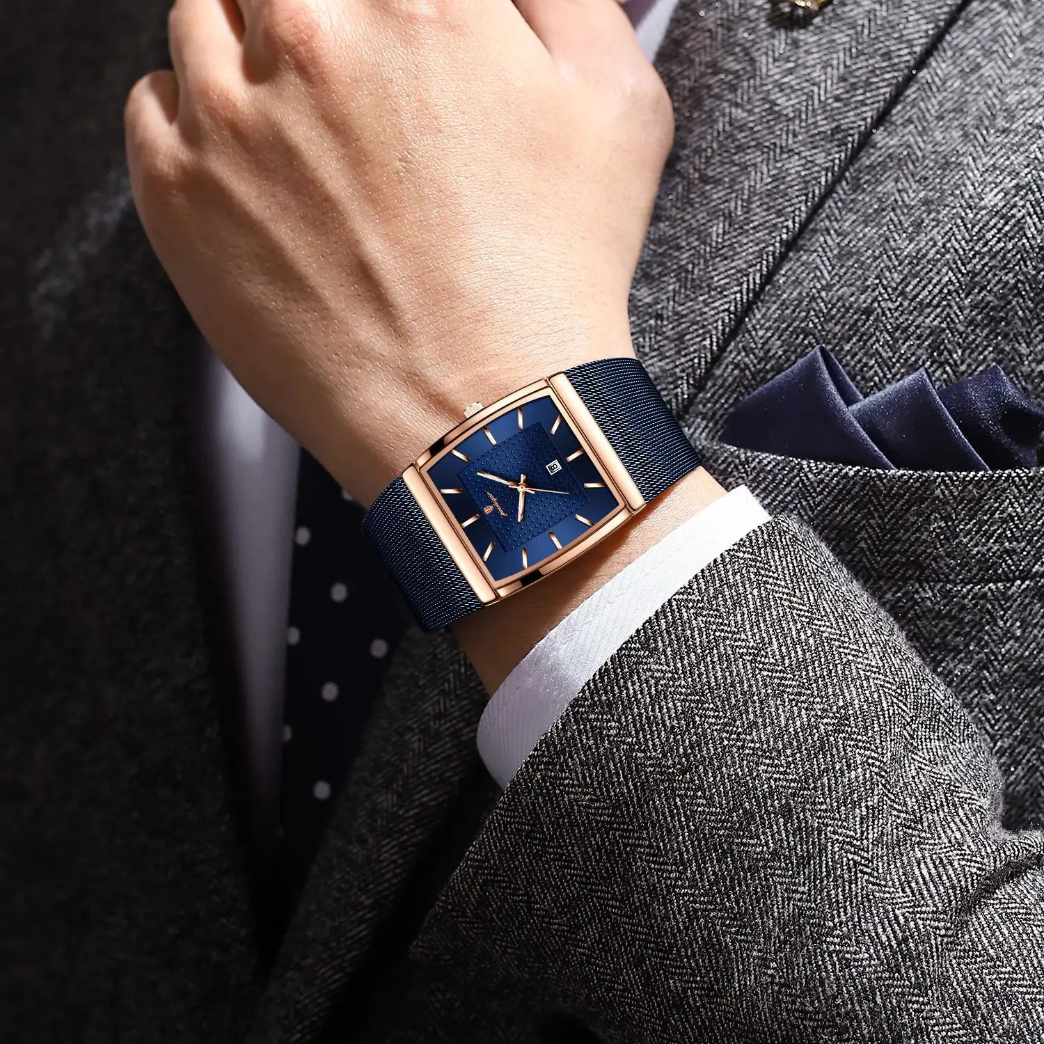POEDAGAR Top Original Men Watch Waterproof Luminous Date Rectangle Man Wristwatch Mesh Stainless Steel Mens Quartz Watches Male 260114