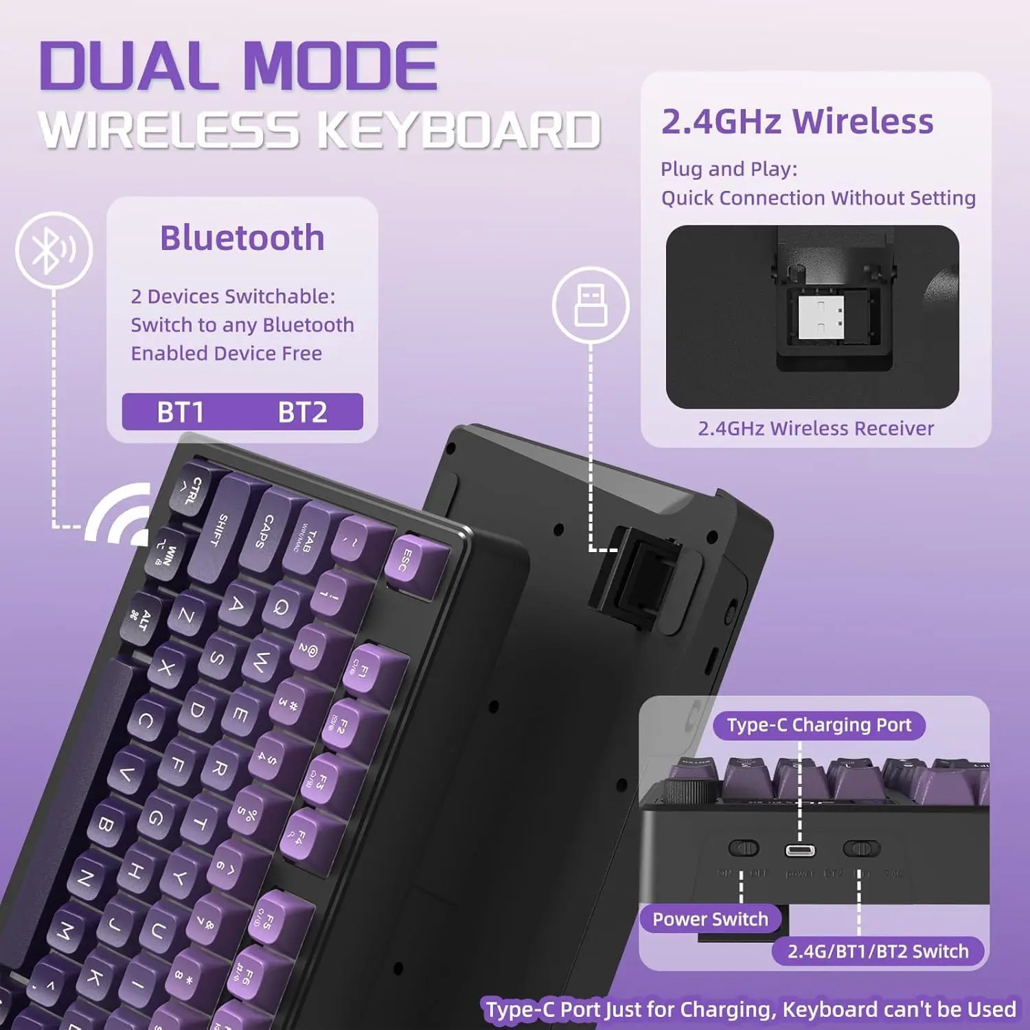 MAMBASNAKE x FREEWOLF M96 Wireless Gaming Keyboard Creamy Membrane with Rainbow Backlight 260112BJ - view 3