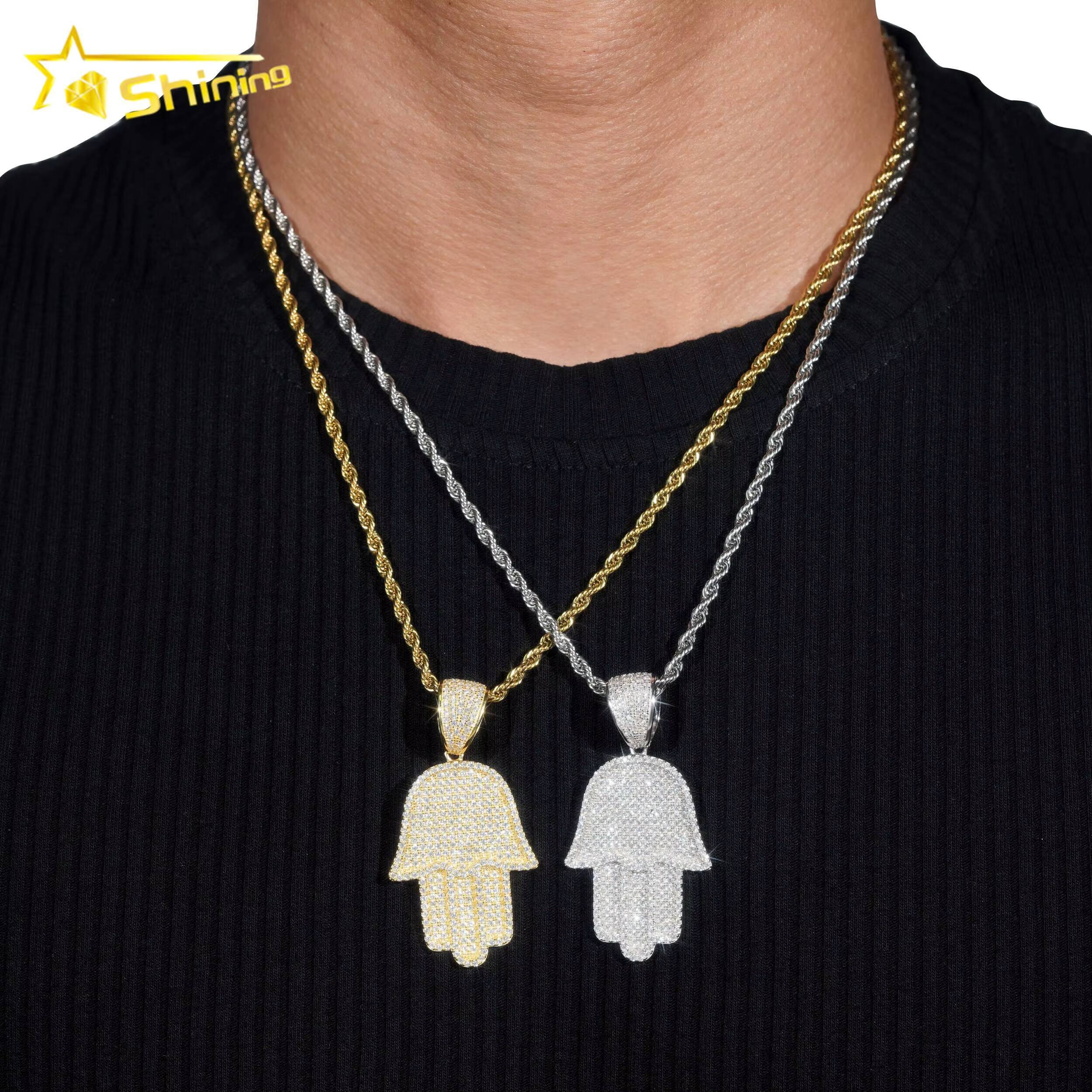 Iced Out Jewelry Pass Diamond Tester 925 Sterling Silver Hip Hop Moissanite Hamsa Hand Pendant