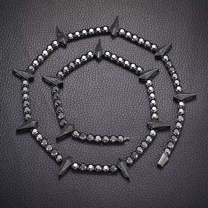 Hiphop Necklace Passed the Diamond Tester 5MM925 Silver Black VVSmoissanite Tennis Chain Necklace Men and Women High-end Jewelry