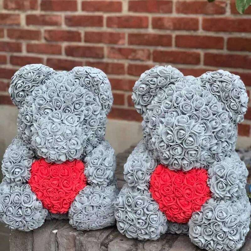 Red 40cm Of Roses Artificial Flower Rose Teddy Bear For Women Valentine's Day Wedding Birthday Christmas Gift W260114