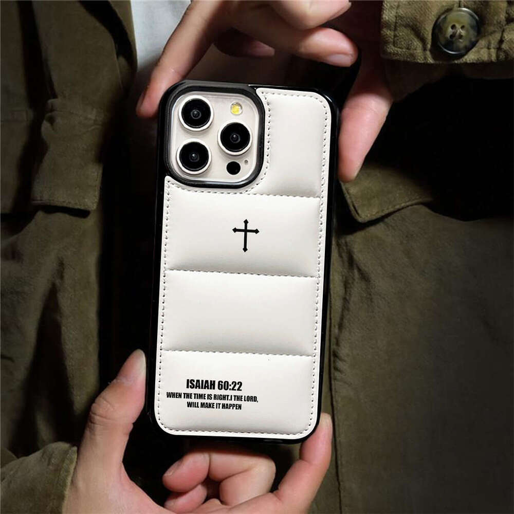 Phone Case for iPhone 17 Pro Max Trendy Cross Cotton-Padded Leather Down Jacket Apple 13 Pro Max Phone Case Cross-Border Trade iPhone 17 PM