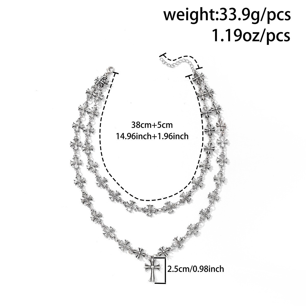 Cross Necklace Wholesale And Fashion Jewelry Hip-Hop Non-Fading Necklace For Men Double Layer Stacked Cuban Chain