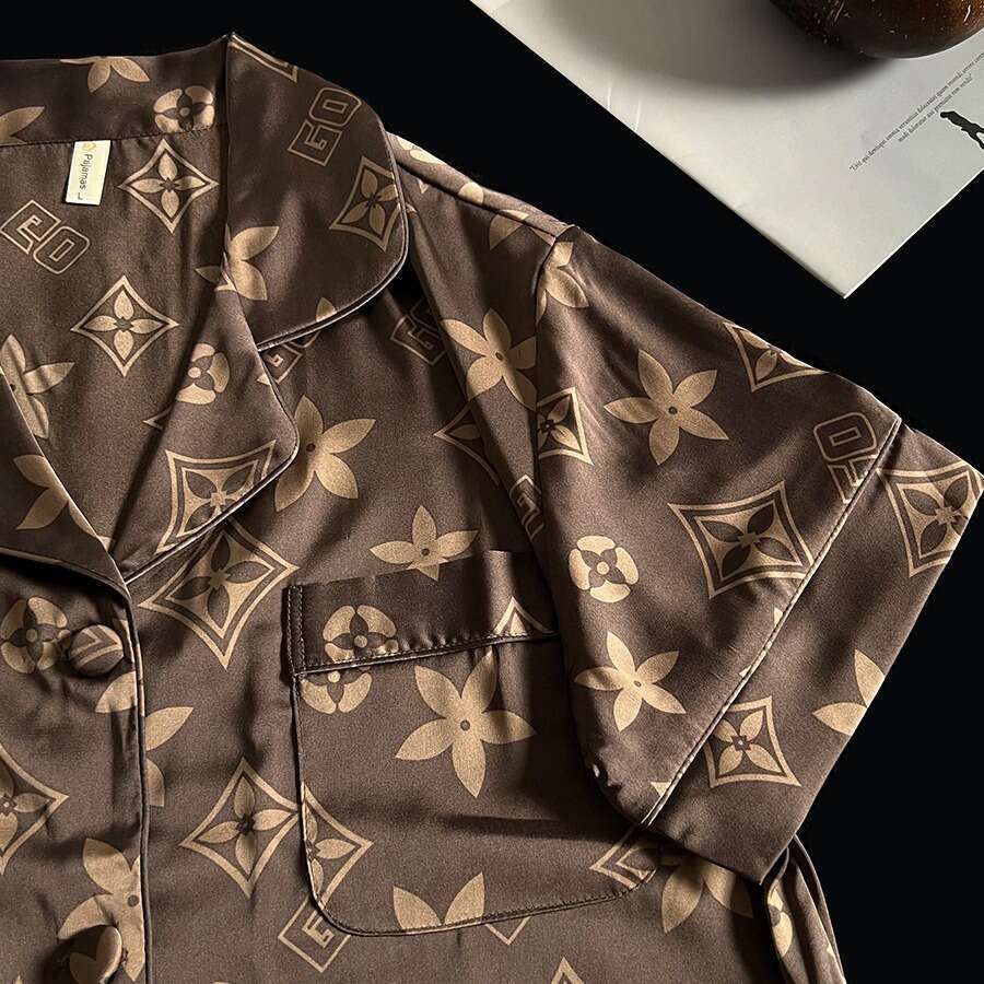 Elegant Luxury Couple Pajamas Spring Summer Ice Short Sleeve Thin Silk Homewear