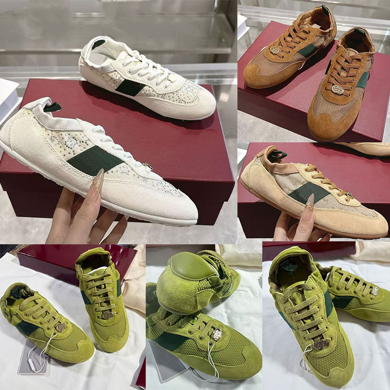 Designer Womens Shift Sneakers Brown suede trim Breathable Mesh Upper Lace up Closure Rubber Sole Women Casual Shoes Top Quality Outdoor vacation travel Lady shoes