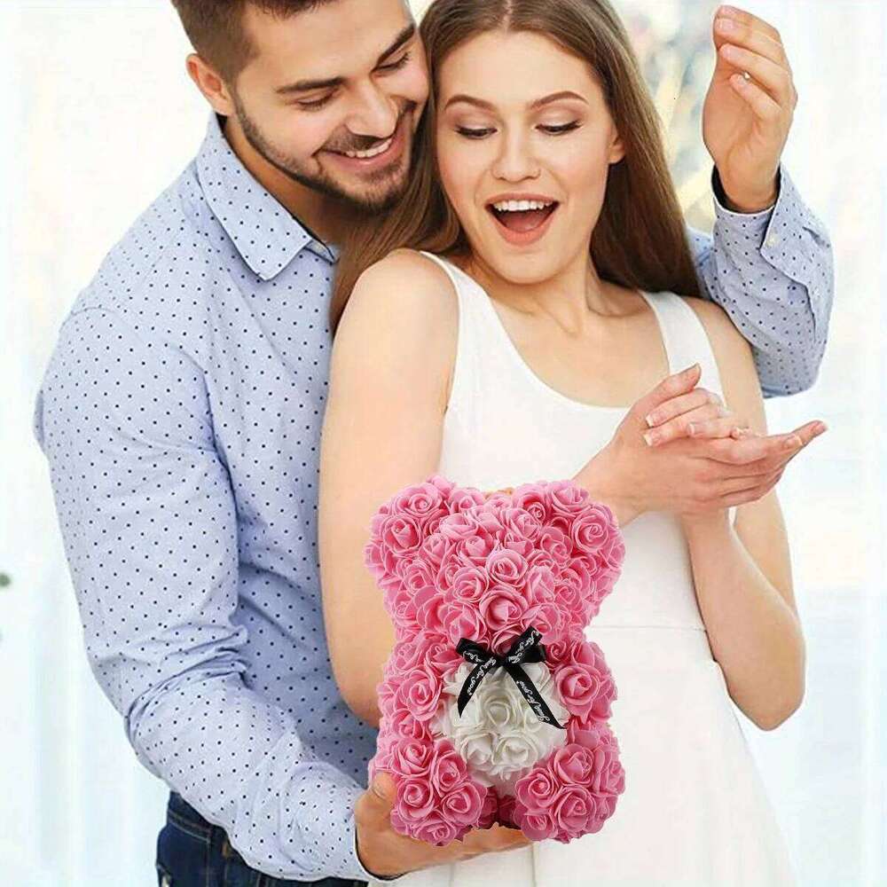 Day Gifts Her, Teddy Bear - 9.2 Inch Artificial Rose Flower Bear, Gift for Valentine's Day. W260114