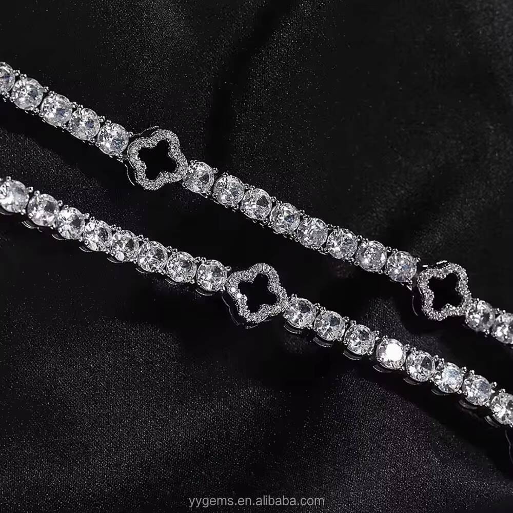 Fashion S925 Silver 3/4/5mm Mossanite Tennis Bracelet Natural Black Agate Onyx Clover Tennis Chain Jewelry Bracelet