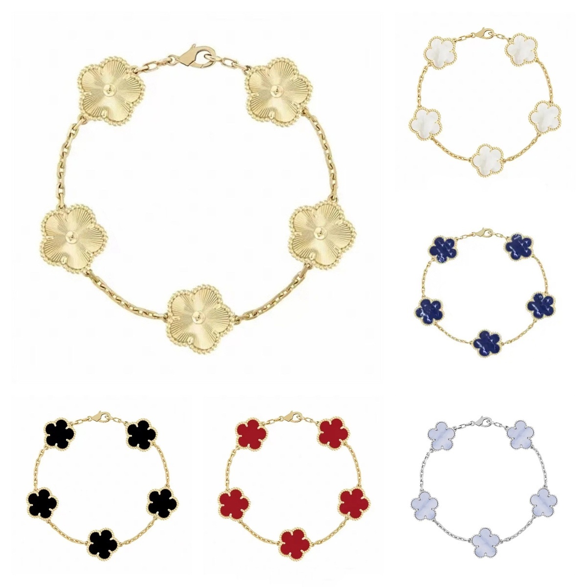 Diamond Bracelet Have 5 Flower Designers hand chain Bracelets 18K Gold Charm Classic Designer Jewelry Red Agate Onyx Lady Clover Woman Gift