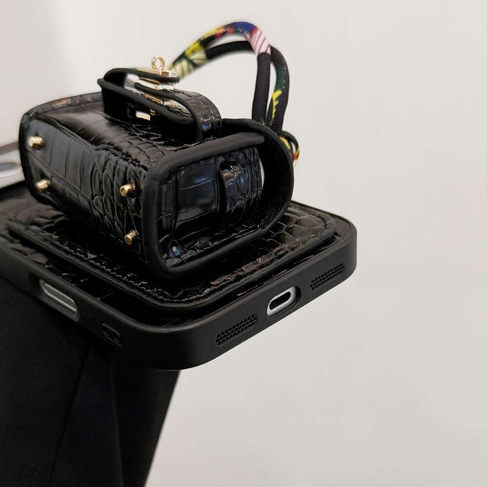 Phone Case for iPhone New Model Compatible with Apple 17 iPhone 15 Pro Crocodile Pattern Card Holder + Earphone Cover Phone Case 12 Trendy Women