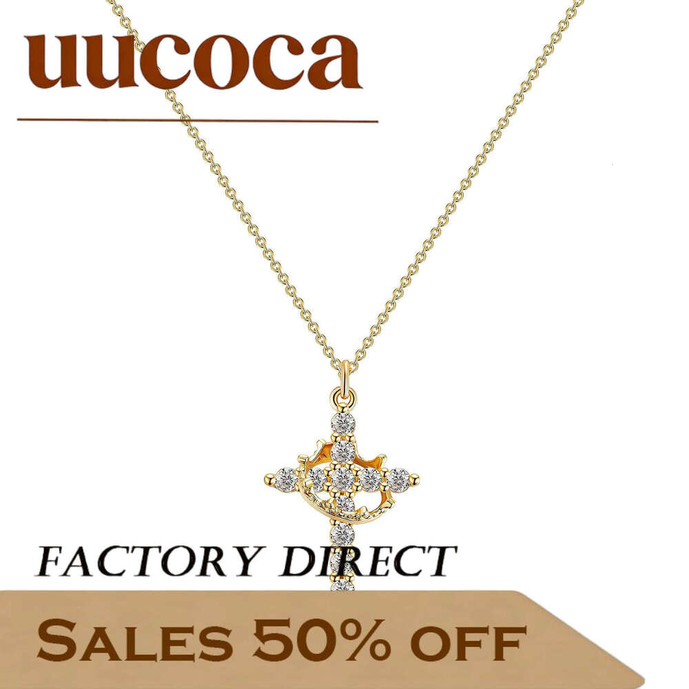 Necklace for Women 18K Crown Rotatable Circle Cross Pendant Zircon Inlaid Personality Creative Fashion Jewelry for Daily Party Wear