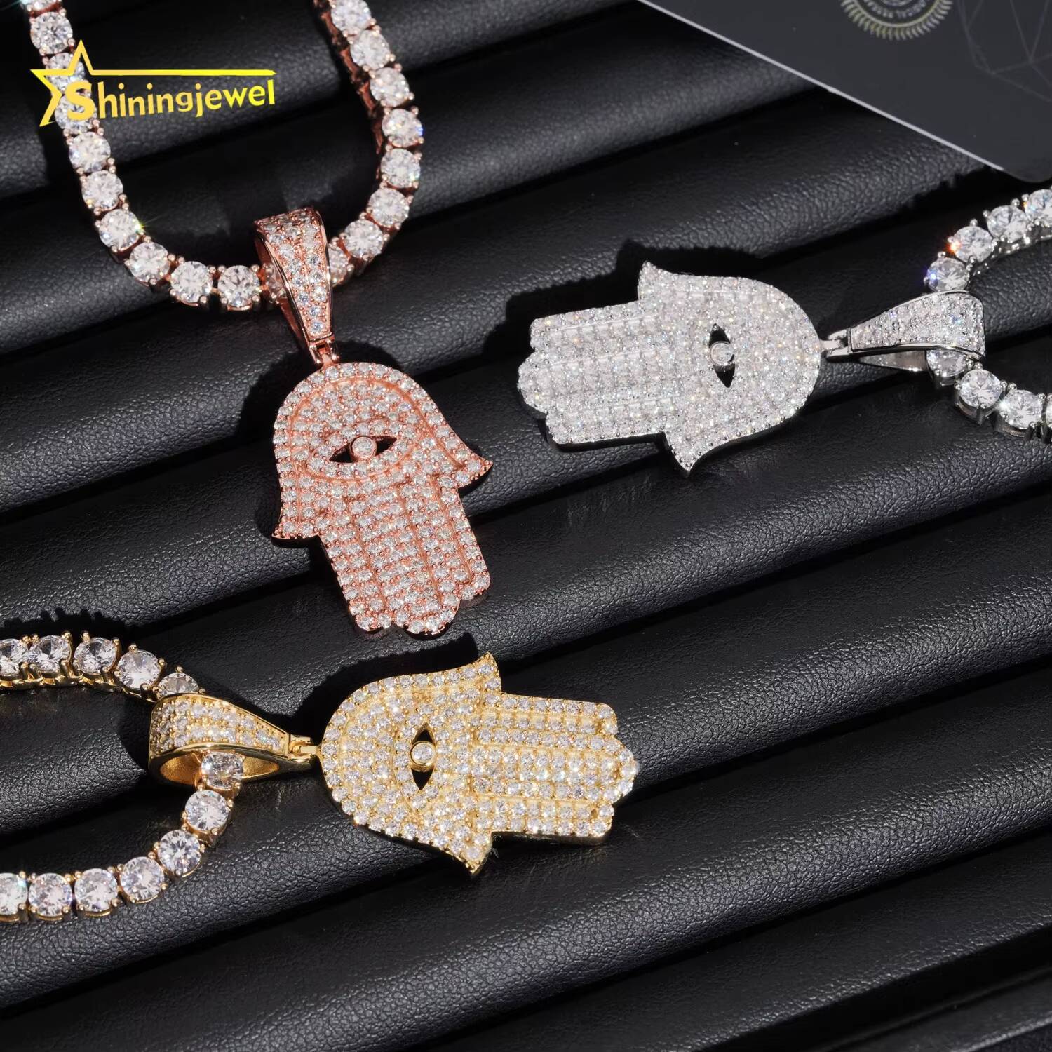 Worldwide Shipping Hip Hop Pendant Charms 925 Sterling Silver Moissanite Hamsa Pendant Custom VVS Moissanite Pendant Men