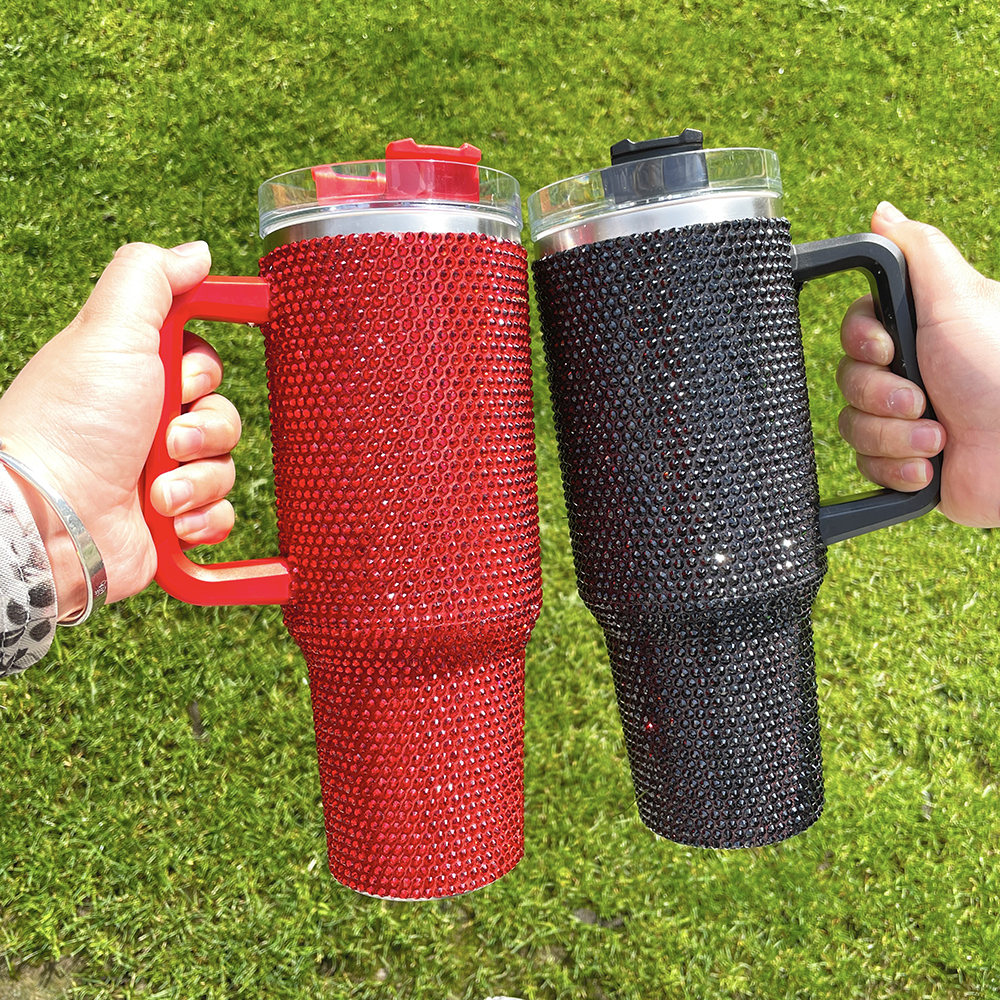 16PACK US RTS wholesale Super Sparkly Multicolour rhinestone bling studded 40oz bling tumbler diamond Bedazzled Stainless Steel mug with handle lid an - view 5