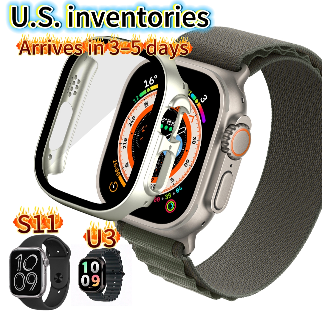 US stock available. Protective case accessory for U3/S11 series smartwatches, 49/46mm dial, wireless Bluetooth sports silicone protective case