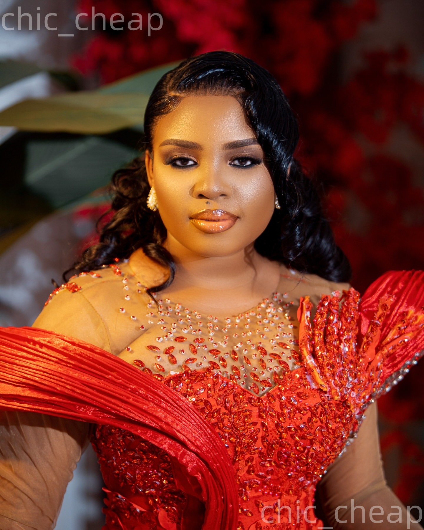 Aso Ebi Nigerian Red Mermaid Prom Dresses 2026 Floral Lace Crystals Stylish Evening Formal Party Second Birthday Engagement Gowns Dress For Special Oc