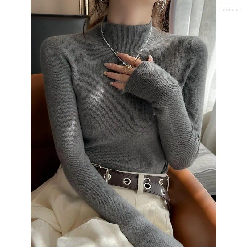 Women's Sweaters Spring Autumn Inner Tops Solid Color Elegant Jumper Fashion Semi Turtleneck Casual Pullover Sweater Women Bottoming Shirts