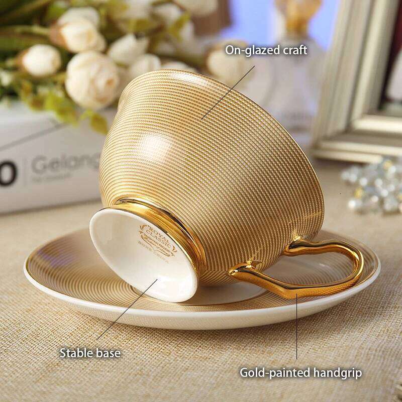 Europe Bone China Coffee Saucer Spoon Set 200ml Luxury Ceramic Mug Top-grade Porcelain Tea Cup Cafe Teaware Party Drinkware