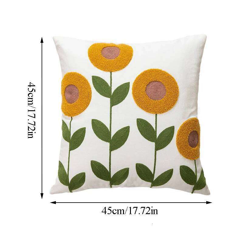Embroidered Throw Pillow Cover 45x45cm Soft Cozy Cotton Outdoor Decorative Pillowcase Covers with Zipper for Couch Sofa Bedroom