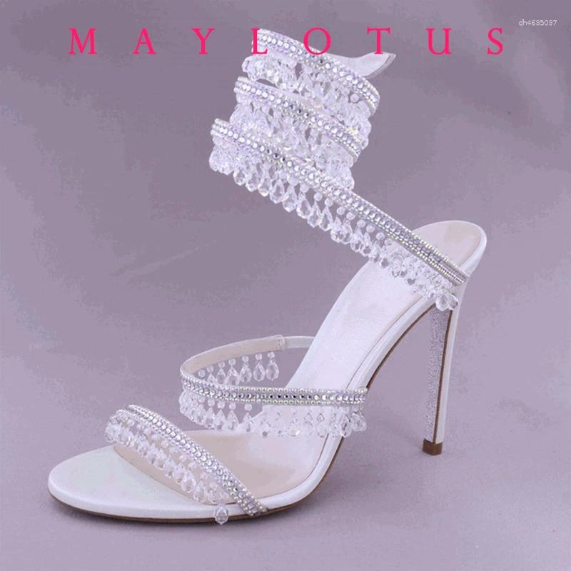 Dress Shoes 2026 Spring/Summer Water Diamond Jewel Wrist Wrapped Snake-shaped High Heel Sandals Sexy Large Size Shoe Girl Women