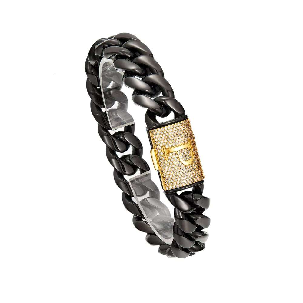 Men's New Black Cuban 26 English Letters Flip-Over Drill Buckle Stainless Steel Password Chain fashion Necklace